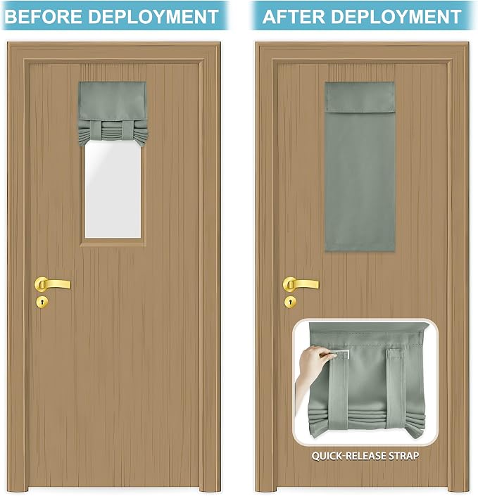 RYB HOME Front Door Window Covering Tie Up Small Sidelight Curtain Blackout | No Drill, Privacy Office Classroom Door Window Shade, Adhesive Rv Travel Curtains Portable,W12 x L40, Sage Green, 1 Panel - Image 5