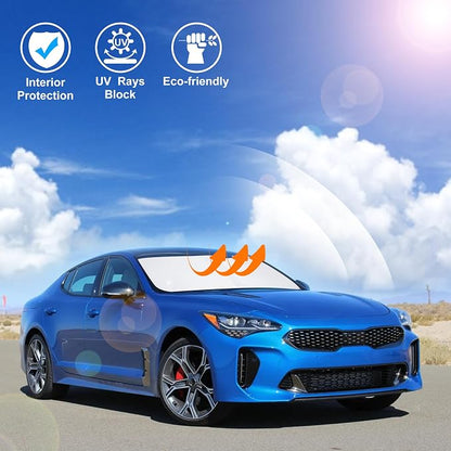 Windshield Sun Shade for 2018-2023 Kia Stinger Accessories | Full covered for windshield, Foldable & Durable, Block UV Rays, Reduce Heat, Easy to install, Keep Car Cooler - Image 6