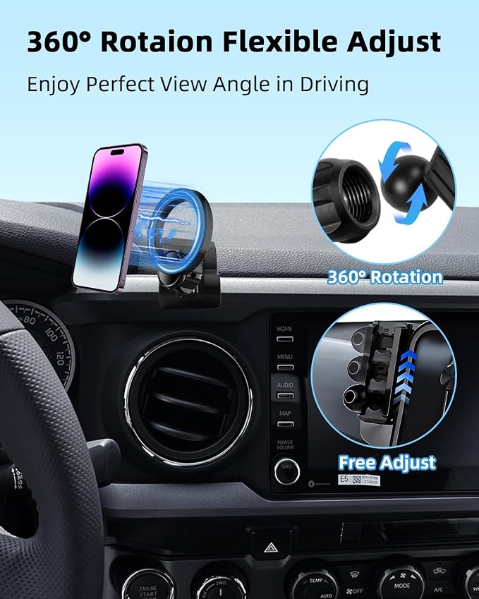 PZK Car Phone Holder for Toyota Tacoma 2016-2023 Accessories Custom Vent | 3rd Gen Tacoma Magnetic Car Phone Mount with Magsafe 360° Rotation Hands Free Phone Stand for All 4.0-7.0‘’ Smartphone - Image 3