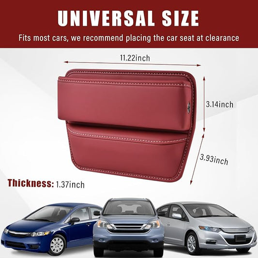 Ziciner Car Seat Gap Organizer, Premium Leather Auto Seat Storage Box, Vehicle Adjustable Front Seat Gap Filler, Car Seat Side Pocket Organizer for Phones, Glasses, Keys, Money, Cards (Red) - Image 2