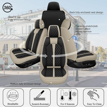 IKABEVEM Car Seat Covers Fit for Toyota RAV4 Hybrid 2016-2026 Full Set | Waterproof Faux Leather, Airbag Compatible, Easy to Install & Wipe Car Seat Protector,5 Seats Covers Fit for , Beige&Black - Image 7