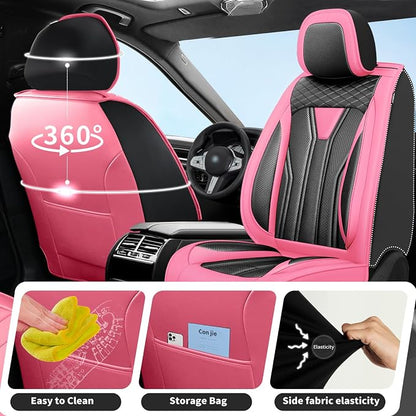 Fit Kicks Car Seat Covers Premium Leather Compatible with Nissan Kicks 2018 2019-2026 (5 Seats Full Set Waterproof Breathable All-Weather Seat Cushion Protector（5 Seats Pink&Black) - Image 4