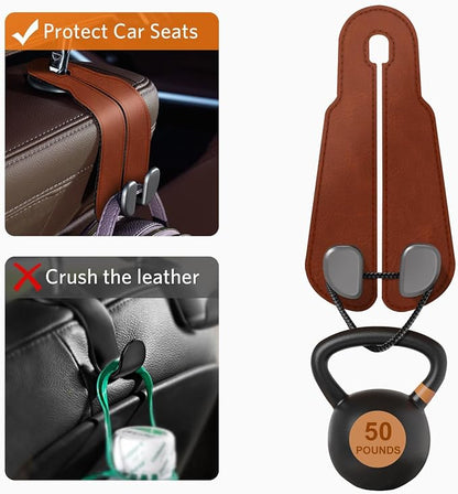 CoBak Purse Hook for Car - Universal Premium Stitched Leather and Aluminum-Magnesium Alloy Double Car Seat Back Storage Hook for Purses, Handbags, Bags (2 Pack),Russet Brown - Image 5