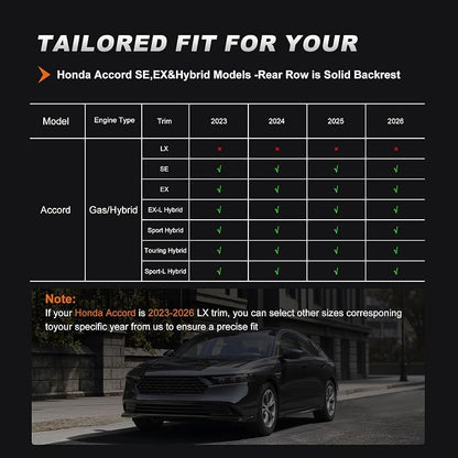 AOMSAZTO Custom Fit Seat Covers for Honda Accord 2023 2024 2025 2026 | EX,EX-L,Hybrid,Sport,Touring(RearRow W/40/60 Split Backrest)Full Set Faux Leather Compatible Airbag Seat Protector Black&Gray - Image 3