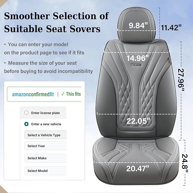 Coverado Car Seat Covers, Car Seat Covers Front Seats, 2-Pack Front Seat Cover, Nappa Leather Waterproof Seat Covers, Car Seat Protectors, Automotive Seat Covers Universal Fit for Most Vehicles Gray - Image 3