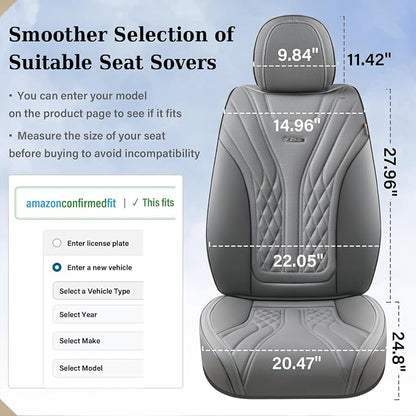 Coverado Car Seat Covers, Car Seat Covers Front Seats, 2-Pack Front Seat Cover, Nappa Leather Waterproof Seat Covers, Car Seat Protectors, Automotive Seat Covers Universal Fit for Most Vehicles Gray - Image 3