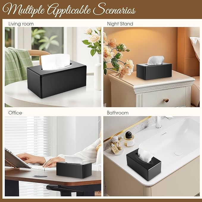 Y-in Hand Tissue Box Cover, Rectangle Facial Tissue Holder with Bottom, Decorative Storage Organizer Box for Bathroom Vanity, Countertops, Dressers, Night Stand, Parlors and Offices - Matte Black - Image 5