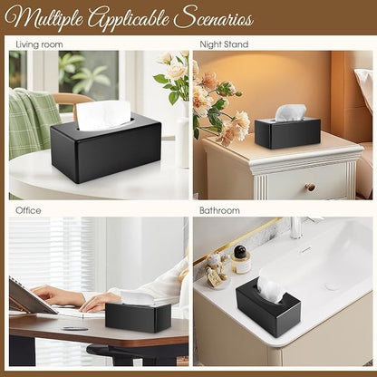 Y-in Hand Tissue Box Cover, Rectangle Facial Tissue Holder with Bottom, Decorative Storage Organizer Box for Bathroom Vanity, Countertops, Dressers, Night Stand, Parlors and Offices - Matte Black - Image 5