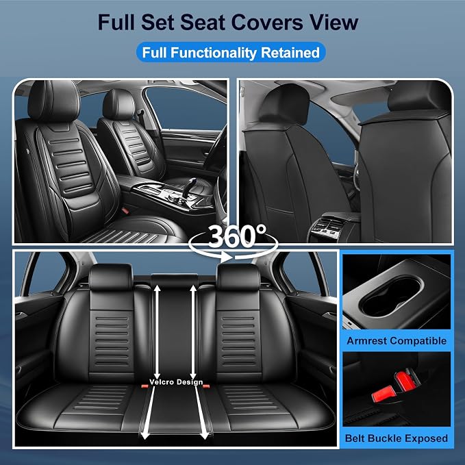 Car Seat Covers Compatible with Kia Sportage 2009-2026, Premium Full Coverage Leather Automotive Seat Protectors, All Seasons Waterproof Breathable, Airbag Compatible, Full Set, Black - Image 4
