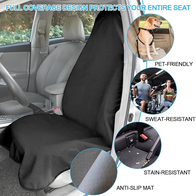 55.12 x 29.53 Inch Washable Towel Front Seat Cover, White | soft anti-pilling cloth, neoprene grip dots, elastic straps, fits most cars, SUVs, and trucks, interior accessories - Image 3