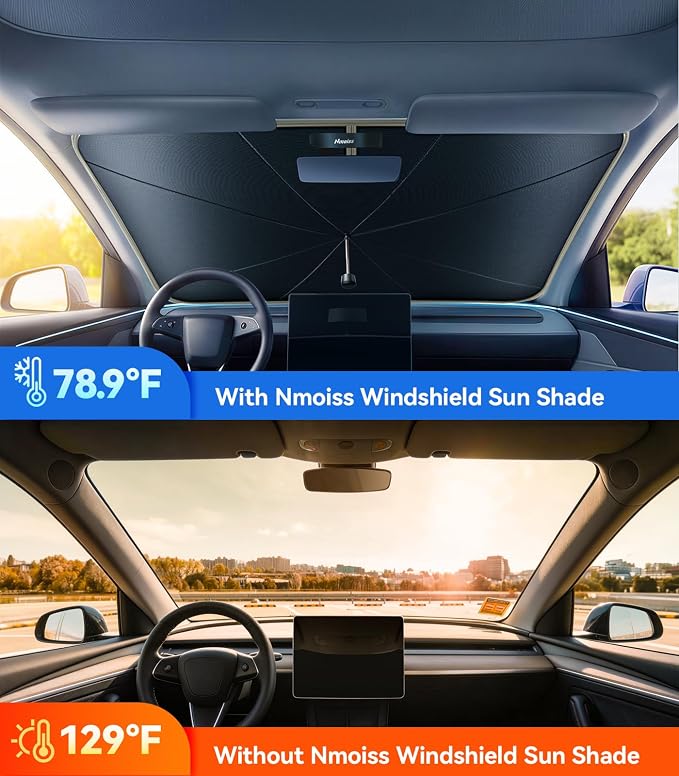 2026 Upgraded Nmoiss True Dual Layer Air Cool Windshield Sun Shade Umbrella | Drive to Superior Coolness & Comfort Block 99% UV Sun Rays & Heat Damage Keep Cool Protect Interior Zero Light Leakage L - Image 5