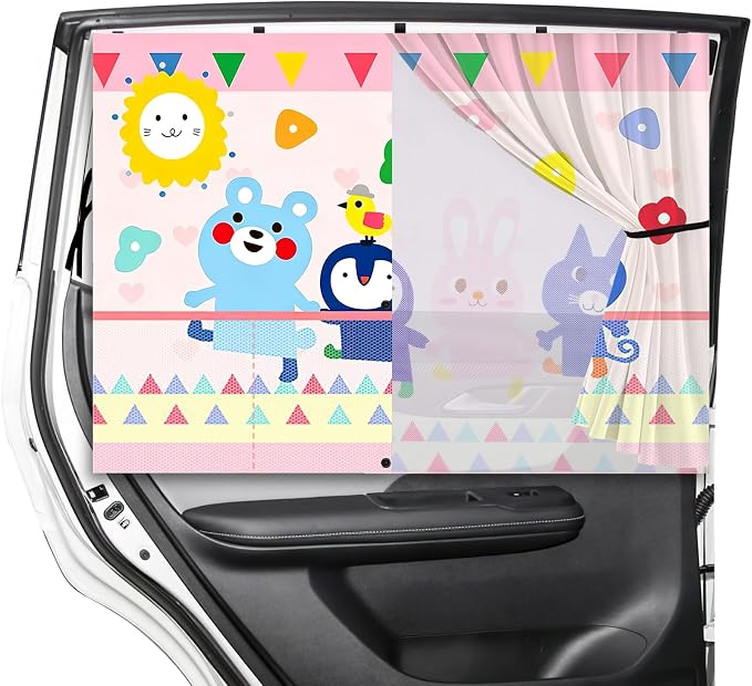LEIWOOR 1-Pack Magnetic 2 Layers UV Protection Car Window Shades for Baby | Privacy full/half shade car back side window shades with net pocket, breathable heat block curtain for truck van sedan SUV by LEIWOOR