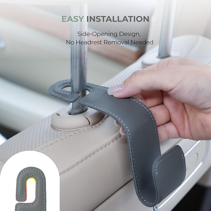 2 Pack Purse Holder for Car, Universal Leather Car Seat Hook, Car Organizer | Extra Wide & Deep Hook; Soft Leather Wrapped; Flexible Hanging Design - Image 4