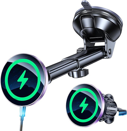 Coolpow for MagSafe Car Mount Charger【Ultra Magnet】 Magnetic Phone Holders for Your Car Charger【Windshield+Vent+Dash】 Magnetic Wireless Car Phone Holder Charger Car Mount for iPhone 17 (Purple) by Coolpow