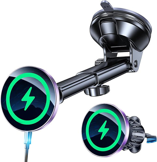 Coolpow for MagSafe Car Mount Charger【Ultra Magnet】 Magnetic Phone Holders for Your Car Charger【Windshield+Vent+Dash】 Magnetic Wireless Car Phone Holder Charger Car Mount for iPhone 17 (Purple) by Coolpow