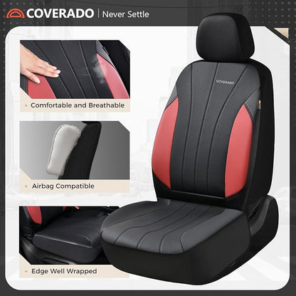 Coverado Seat Covers Full Set, Automotive Car Seat Protectors 5 Seats, Red Driver Protectors Universal Fit for SUVs, Trucks, Sedans,Car Accessories - Image 3
