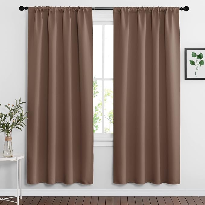 RYB HOME Blackout Curtains for Bedroom Living Room Nursery 72 inches Long | Thermal Insulated, Privacy Protection, Rod Pocket, Drapes for Office Dormitory Home Theater, W34 x L72, Mocha, 2 Panels by RYBHOME