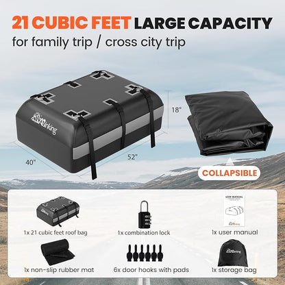 Car Rooftop Cargo Carrier Bag - 100% Waterproof Heavy Duty Car Roof Luggage Carrier 21 Cubic Feet, Fits All Vehicles with/Without Roof Rack - Easy Install & Triply Reinforced for Secure Use - Image 5