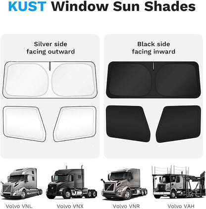 KUST Full Coverage Window Shades for Volvo VN VNL 2002-2026 & Volvo VNR VAH VNX 2020-2026 Semi Truck (No Need Suction Cups) Accessories, Window Cover UV Keep Your Car Cool Easy Install Full Set 3PCS - Image 2
