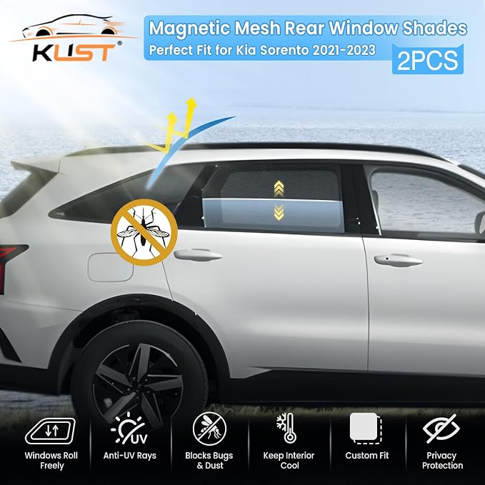 KUST Car Window Shades for 2021-2023 Kia Sorento Accessories, Breathable Mesh Magnetic Window Covers, Rear Back Side Window Sun Shades UV Block Privacy Protection for Baby Camping Napping 2PCS - Image 2