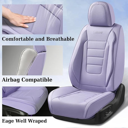 Coverado Car Seat Covers Full Set, Nappa Leather Seat Covers for Cars, Car Seat Protector Car Seat Cushion, Front and Back Seat Protectors Cushions Universal Fit for Most Cars Vehicles(Purple) - Image 4