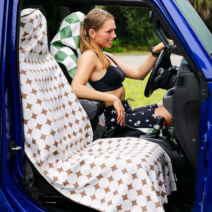 Sprints Athletic Running Towel, Full-Sized, Car Seat Cover - Performance Microfiber (Kaleidoscope Cream w/Snaps) - Image 2