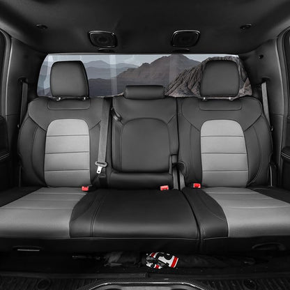 Custom Seat Covers for 2019-2026 Ram 2500/3500 CrewCab Bighorn,Faux Leather | Full Set Heavy Duty Pickup Seat Cushion,Front w/No Headrest Cutout,Rear 40/60 Split Curved Bench Seat,Black/Grey - Image 3