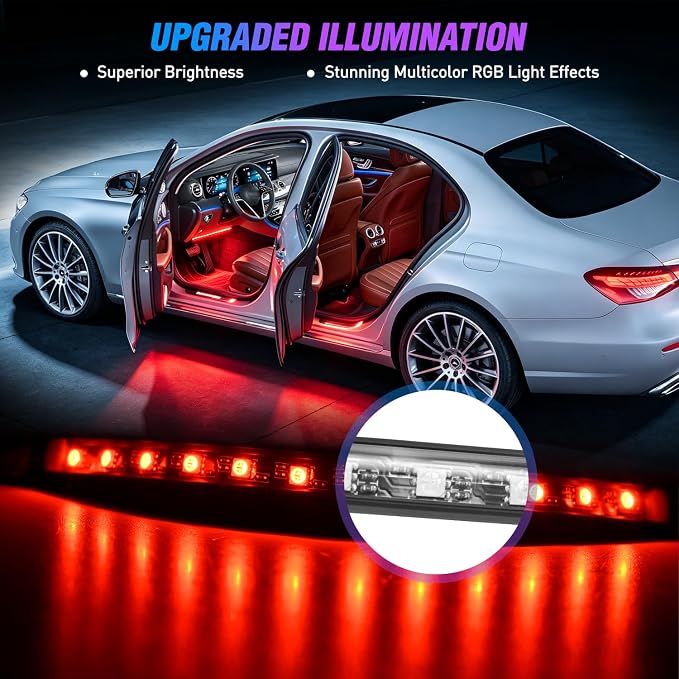 Nilight 4PCS Car Interior Lights RGB Remote Control | 48LED 5V DC Multicolor Music Car Neon Accent Light Strips Under Dash Lighting Kit with Sound Active Function - Image 6