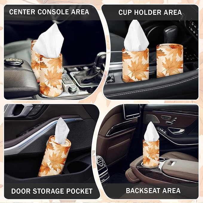 Arttown Car Tissue Holder for Cup Holder Facial Tissues 12 Pack Fall Maple | Foliage Bulk 3-Ply,Refillable Marble Print Cylinder Tissue Boxes,Fit Car Home Office School (600 Sheets Total,50 Sheets Each) - Image 4