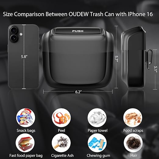 2 Pack Car Trash Can with Lid, Built-in Storage Garbage Bag, Black | Leakproof Car Door Trash Can with Hook, 60pcs Trash Bags, Mini Automotive Garbage Bin for Vehicle, Office, Home - Image 2