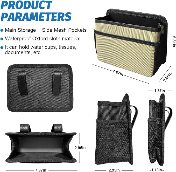 Bittwee Car Side Pocket Organizer, Hanging Trash Can for Car Door and Seat, Vehicle Mini Foldable Storage Bag Dustbin Container, Universal for Truck SUV Van (Beige) - Image 2