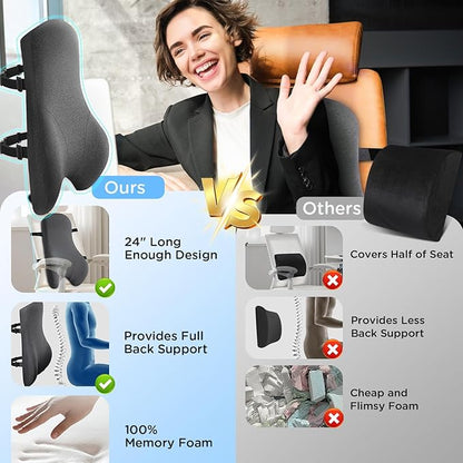 Teemour High Back Support Pillow for Office Chair, Fully Support Back Cushion - Memory Foam Lumbar Support Pillow for Office Chair, Desk, Gaming Chair, Promotes Posture Pain Relief Adjustable Straps - Image 5