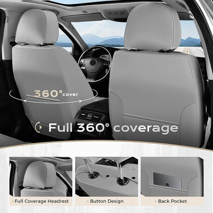 Coverado Full Set Car Seat Covers, Luxury Faux Leather Waterproof Seat Covers, Gray Car Seat Protectors, Universal Fit, Leather Seat Cushions for Cars-Gray - Image 4