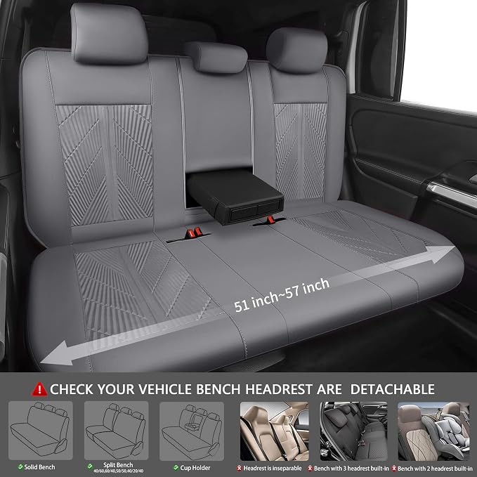 CAR PASS Waterproof Car seat Covers Full Sets Neoprene Wetsuit, All-Weather Non-Slip Durable, Universal Fit for SUV Sedans Trucks Vans Automotive, Armrest Airbag Compatible, 3D Emboss All Gray - Image 4