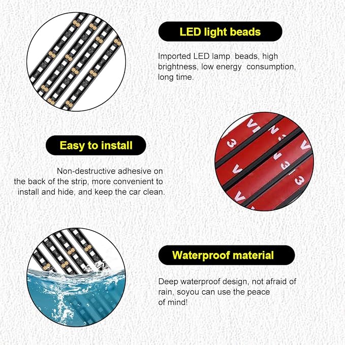 Car LED Strip Light, 48 LEDs RGB Neon Interior Atmosphere Lights, 12V Under Dash Ambient Night Light, USB Port Auto Interior Decorative Lamp, Universal Car Accessories (Ice Blue) - Image 3