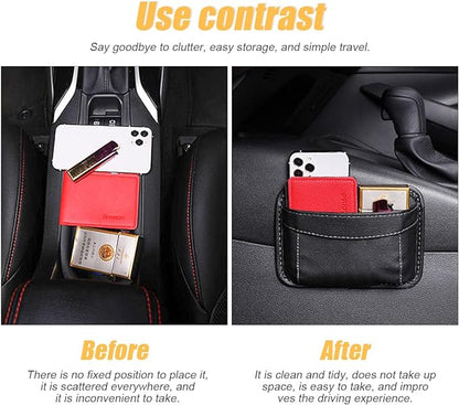 Moly Magnolia PU Leather Car Seat Side Pocket Organizer, Black/Flag | holds phones pens and cards, console door or narrow-gap placement, fits most cars, SUVs, and trucks, car interior accessories - Image 3
