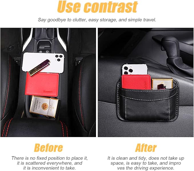 Moly Magnolia PU Leather Car Seat Side Pocket Organizer, Beige | holds phones pens and cards, console door or narrow-gap placement, fits most cars, SUVs, and trucks, car interior accessories - Image 3