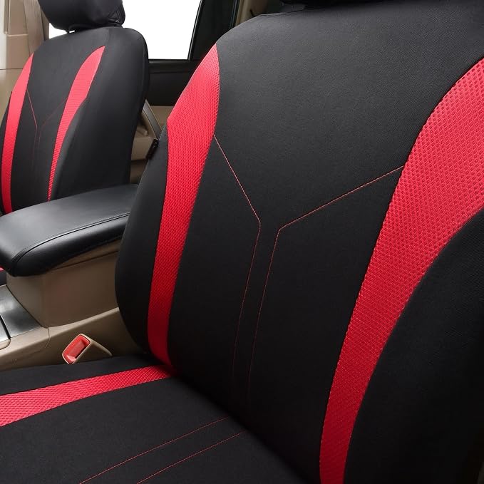 Flying Banner Car Seat Covers Front Seats and Rear Bench Mesh Fabric Rear Bench Split Polyester Cover Easy Installation SUV CAR Woman Lady Femal (Full Set, Black Red) - Image 4