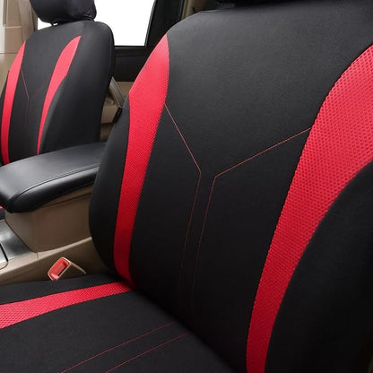 Flying Banner Car Seat Covers Front Seats and Rear Bench Mesh Fabric Rear Bench Split Polyester Cover Easy Installation SUV CAR Woman Lady Femal (Full Set, Black Red) - Image 4