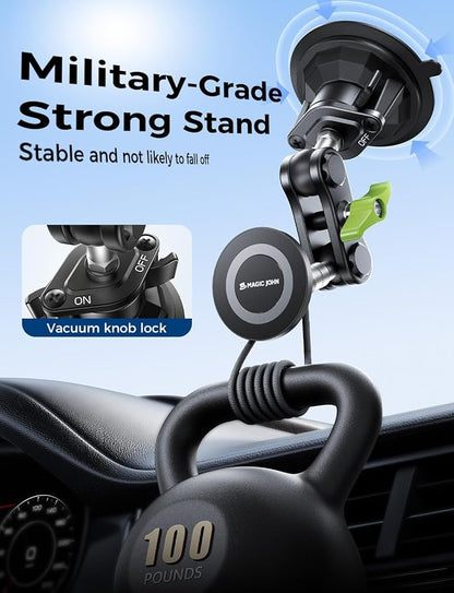 MAGIC JOHN Magnetic Car Phone Holder, Windshield Metal Suction Cup Mount | 360 Degree Rotatable, Strong Suction & Magnetic Force, Solid Metal Frame, Easy Installation - Image 6