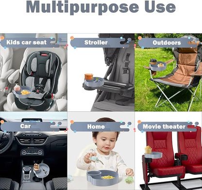 Kids Car Seat Tray, Travel Tray with Cup Holder for Toddler Baby, Kids Car Seat Food Snack Organizer for Road Trip, Stroller snack Organizer Travel Must Haves Toddler Must Haves (Light Grey, 1 PCS) - Image 3