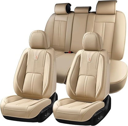 Huidasource Beige Seat Covers Luxury Nappa Leather, Car Seat Cover with Velcro Adjustable, Airbag, Lumbar Support, Cooling＆Heating, Automotive Seat Covers Universal Fit for Most Cars SUV Trucks Beige by Huidasource