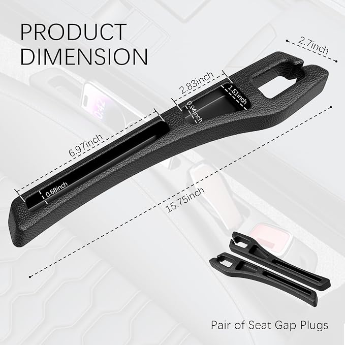 2PCS Car Seat Gap Filler Organizer,2 in 1 Car Gap Filler (Black) | Multifunctional Design,Fill and Storage Function for Storing Phones Keys Cards,No Drop Seat Guard for Cars Suvs Trucks - Image 2