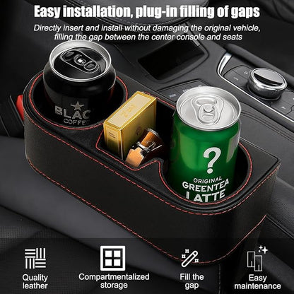 Car Seat Gap Filler Organizer with Cup Holder, Leather Multifunctional Vehicle Front Seat Crevice Storage Box Bag, Automotive Console Side Bucket Pocket, Universal Fit (Black) - Image 3