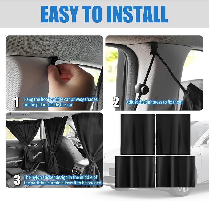 3PCS Extra Large Car Privacy Curtains,Black Coated Rear Car Window Shades & Divider Curtain Lower Interior Temperature and Provide Privacy,Portable Cars Window Curtains - Image 6