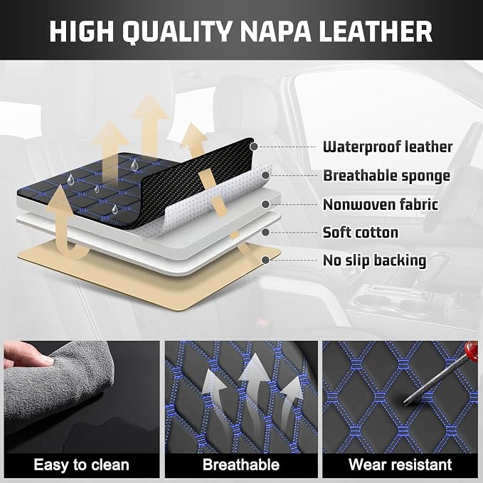 Seat Covers for Silverado/Sierra| Nappa Leather Pickup Truck Custom Seatcovers Full Set for Chevy Silverado GMC Sierra 2014-2018 1500, 2015-2019 2500HD 3500HD Crew Double Extended Cab - Image 8