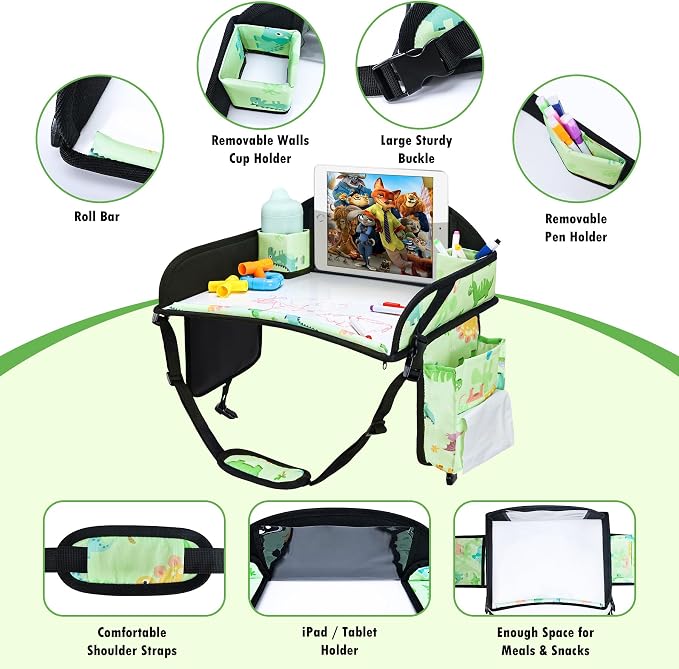 Kids Travel Tray for Toddler Car Seat, Road Trip Activities for Kid | Toddler Car Activities with No-Drop iPad Holder Stand, Roadtrip Essentials with Dry Erase Board & Cooler Cup Holder, 3PC - Image 7