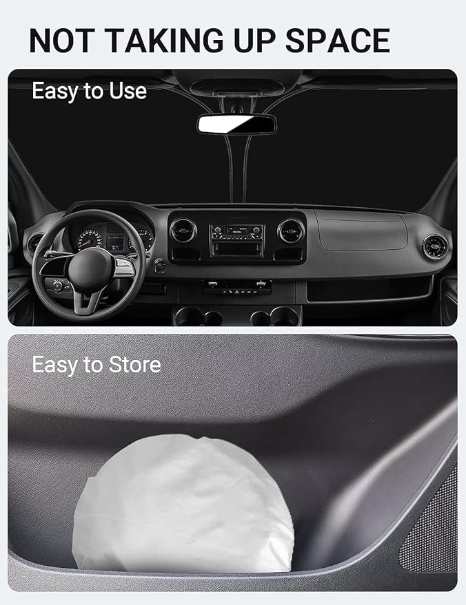 Proadsy Custom Fit Car Windshield Sun Shade for 2007-2026 Benz Sprinter | 240T Heat Shield, Drops Temp 54°F, Blocks 99% UV, Prevents Dashboard Cracking, Summer Parking & Beach Trips, Easy Twist-Fold - Image 9