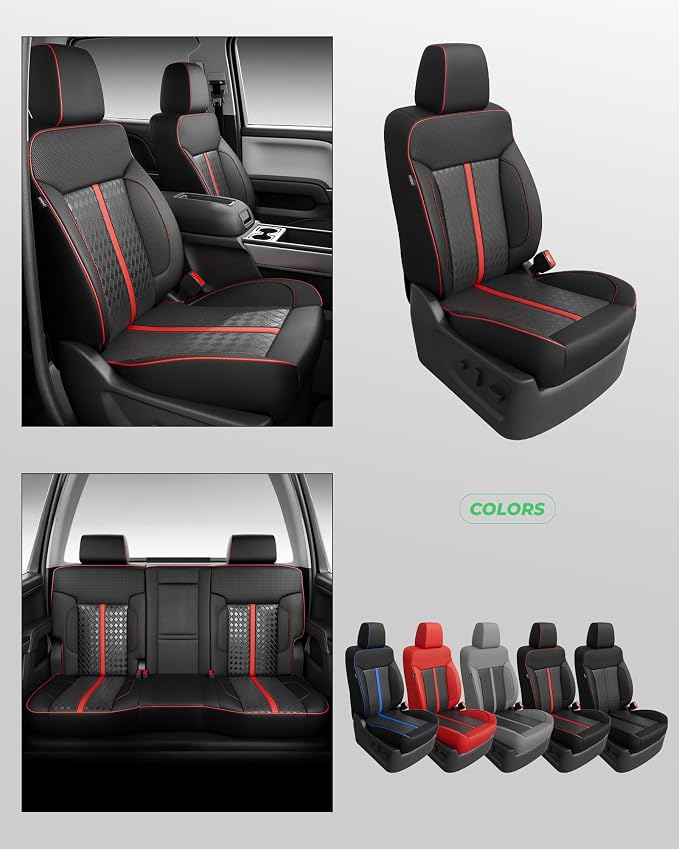 RIDEPOSH Custom Fit Seat Covers for Sierra/Silverado 1500 2014-2018 CrewCab | Fits 2500/3500HD 2015-2020, no Rear Armrest/Seatback Storage, Faux leather, Protective, Scratch-resistant, Easy-clean - Image 8