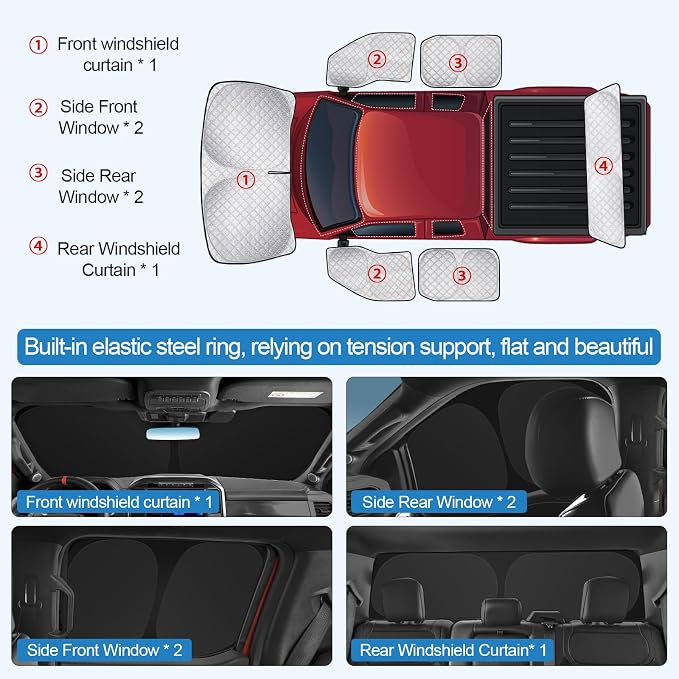 XCBYT 2015-2023 F150 Window Shades, 6-Pack Blackout Privacy | 6-Layer blocks heat for lunch breaks, camping. keep full privacy, cool, Tuck into frames to prevent falling when doors open - Image 6